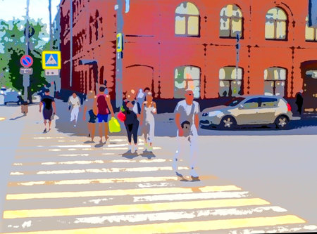 pedestrian crossing in the city on a sunny summer dayの写真素材