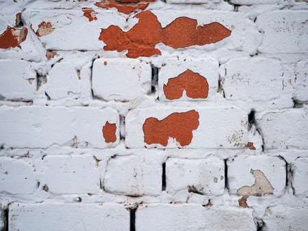 brick wall painted with white paint or whitewashedの写真素材