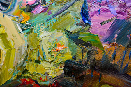 the surface smeared with oil paint in a chaotic orderの写真素材