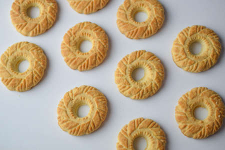round-shaped cookies and round dry orange slicesの写真素材
