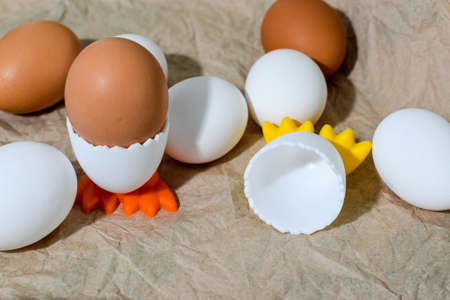 eggs of different colors scatteredの写真素材