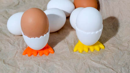 eggs of different colors scatteredの写真素材