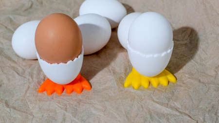eggs of different colors scatteredの写真素材