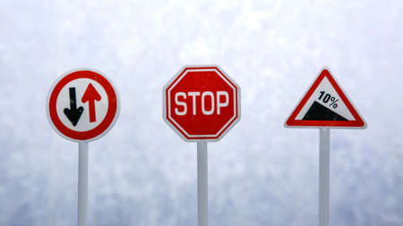 road signs and automotive equipmentの写真素材