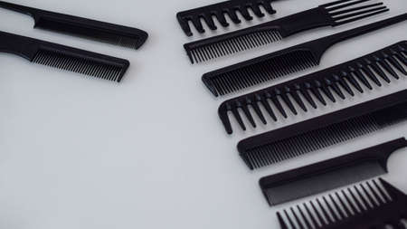 combs of different shapes and purposes, for hairdressersの写真素材