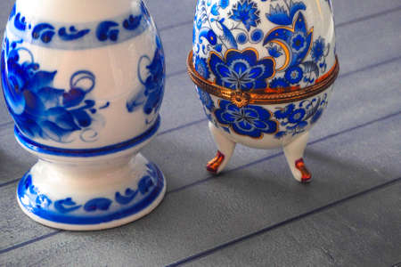 dishes made, painted in the style of gzhelの写真素材