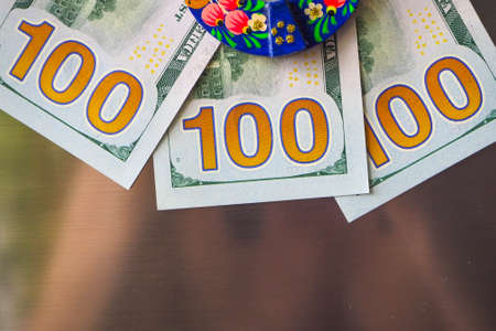 money, currency, several banknotes of 100 unitsの写真素材