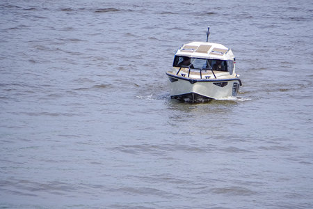 Motorboat on the Volga River in St. Petersburg, Russiaの写真素材