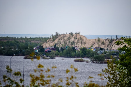 View of the Volga River from the bank of the Volga Riverの写真素材