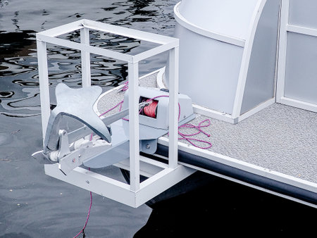 White boat in the harbor, close-upの写真素材