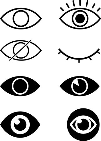 Set of 8 Human eye Icons, Buttons, Flat design, Vectorのイラスト素材