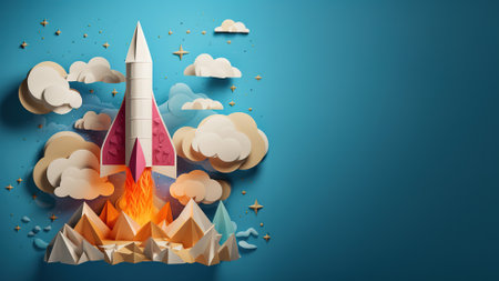 Rocket launch into the sky. 3D illustration. Vintage style.の写真素材