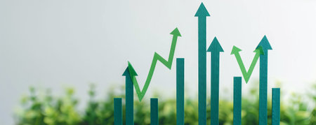 A vibrant graph illustrating upward trends, symbolizing growth and success in business and finance.の素材