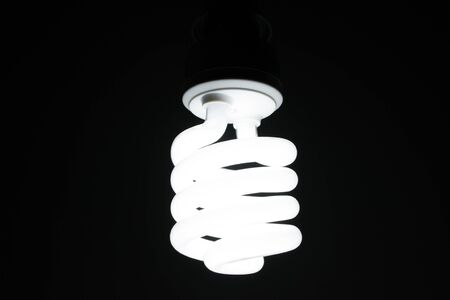 Light bulb turned on over black backgroundの写真素材