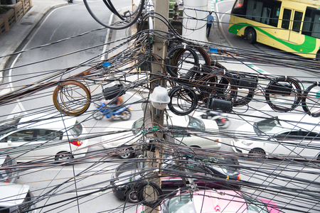 The cord mess in the city.の写真素材