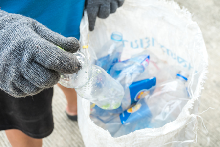 Recycling garbage and reusable waste management as old paper glass metal and plastic household...