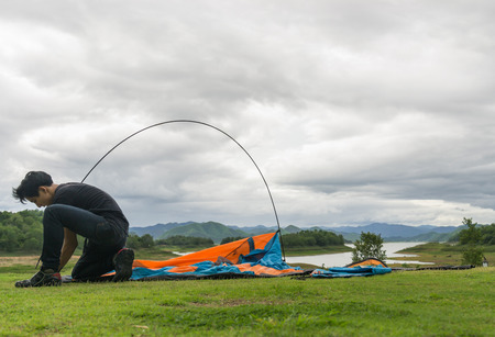 Tourists currently in camping area.の写真素材