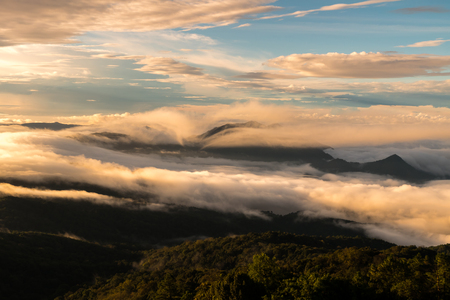 Sunrise at Doi Intanon National Park VIew point, Chiang Mai Thailandの写真素材