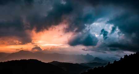 rain on the mountain,thailandの写真素材
