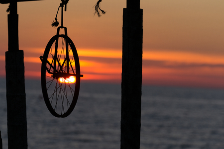 Bicycle wheels pattern decorate to background.の写真素材