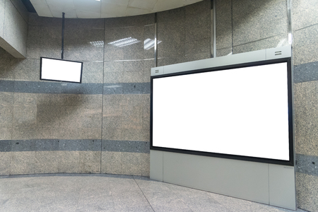Blank billboard in modern interior hall.のeditorial素材