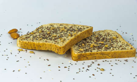 Cereal bread isolated on white backgroundの写真素材