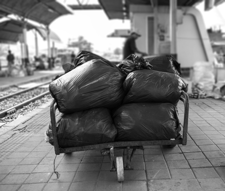 cart beside the road to look for garbages , Thailand.の写真素材