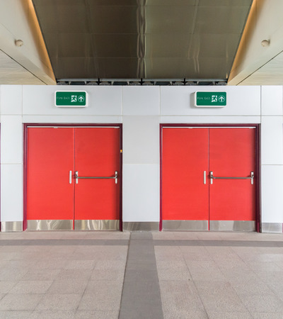 Building Emergency Exit with Exit Signの写真素材