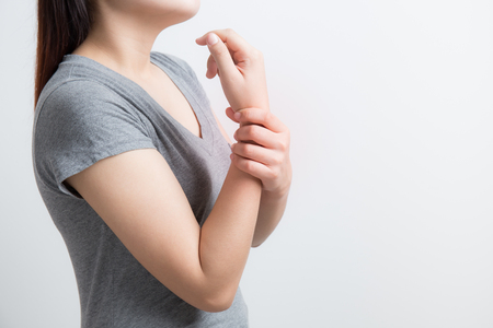Asian woman wrist pain.の写真素材