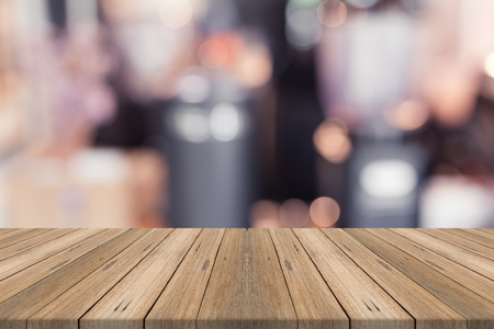 Empty wood table top on blurred background,for montage your productsの写真素材