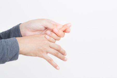 Woman hand pain on white background,Health and illness concepts,Peripheral neuropathiesの写真素材