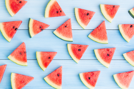 Watermelon slice on blue wood background,Concept food for summer
