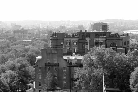 Black and white image of old apartment building on beacon street in bostonの写真素材