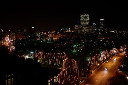 night scene of boston during the first night of having the christmas lights burning in the commonの写真素材
