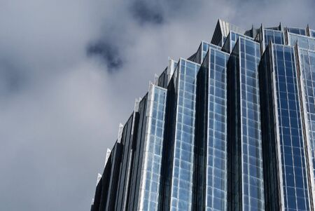 dramatic unusual slightly curved modern skyscraper in bostonの写真素材