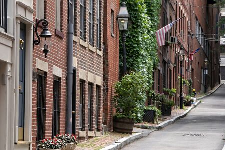 Classic view of boston's famous beacon hill district, showing the early american city homesの写真素材