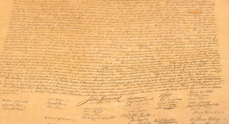 portion of a copy of the declaration of independence on parchmentの写真素材