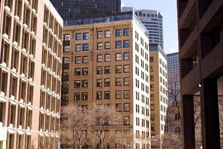 assorted high rise buildings in downtown boston massachusetts on a winter morningの写真素材