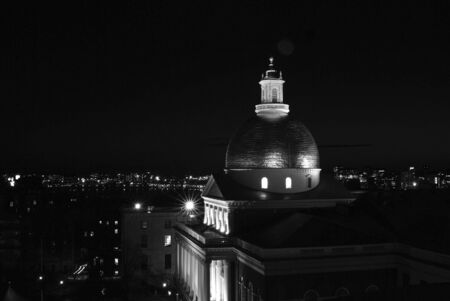 night time shot of the massachusetts state houseの写真素材