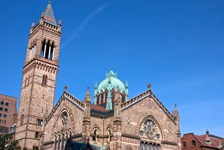wide angle view of old south church on boylston street in boston massachusettsの写真素材