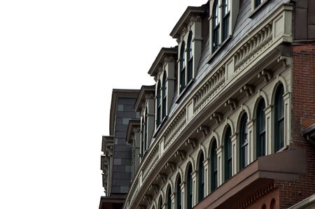 crescent building showing rows of windows and balcony in downtown boston massachusettsの写真素材