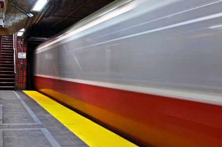 subway train leaving station in boston massachusettsの写真素材