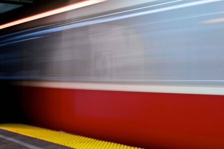redline train arriving in the subway station in boston massachusettsの写真素材