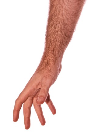 man arm reaching down isolated on whiteの写真素材