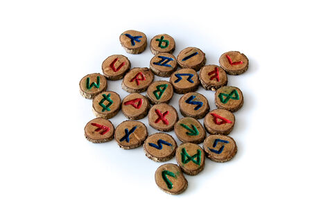 Set of oak runes, an ancient alphabet known as the futhark on white.Note: These runes were made by the photographer.の写真素材