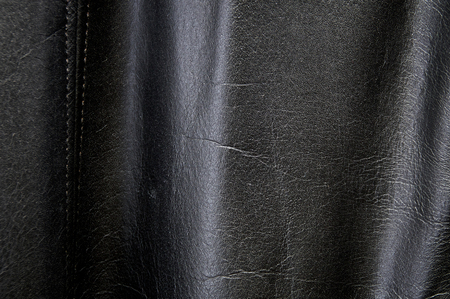 Detail of old black cow leather biker jacket.の写真素材