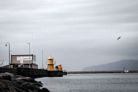 Winter evening landscape of lighthouse in Reykjavik Iceland
