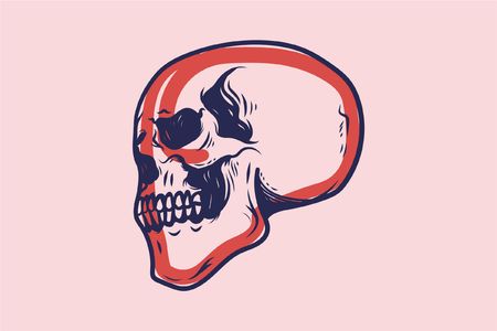 skull sketch on pink backgroundのイラスト素材
