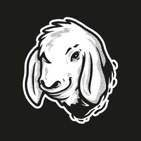 goat face illustration. This type of goat in Indonesia is called "wedhus gembel". hand drawn technique.のイラスト素材