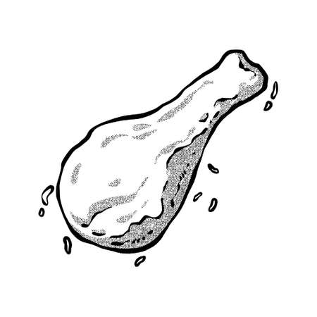 Crispy fried chicken thigh sketch. line art drawing.のイラスト素材
